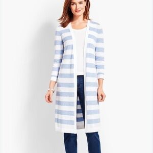 Talbots Blue Striped Sweater Cardigan Duster MP